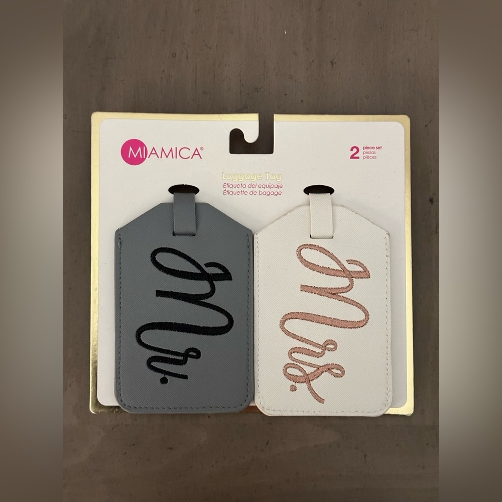 Miamica Mrs. & Mr. Faux Leather Luggage Tags with Sturdy Buckle Straps, 6.85" x